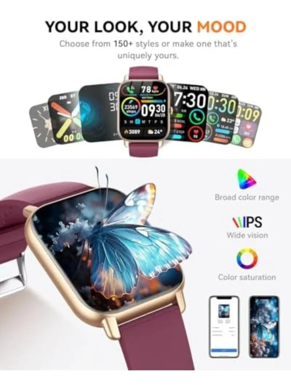 Stylish Waterproof Smart Watch for Fitness Tracking, Sleep Monitor, Compatible